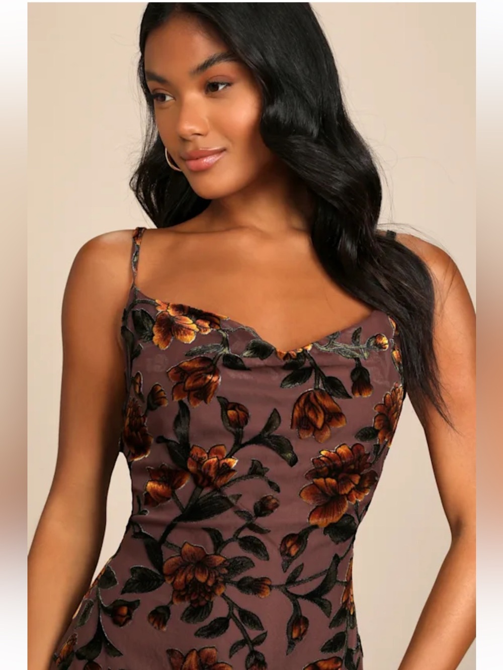 NWT Lulus Romance in the Making Plum Purple Floral Print Velvet Maxi Dress - Picture 3 of 15